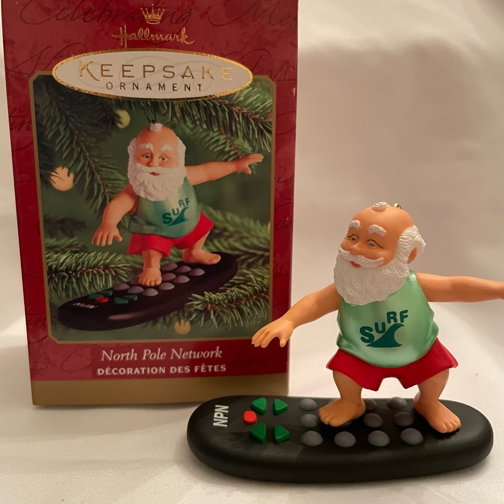 Hallmark Surfing Santa Ornament - dated 2000 - Red, Green, Black